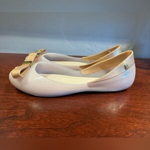 Melissa Cream and Gold Bow Flats